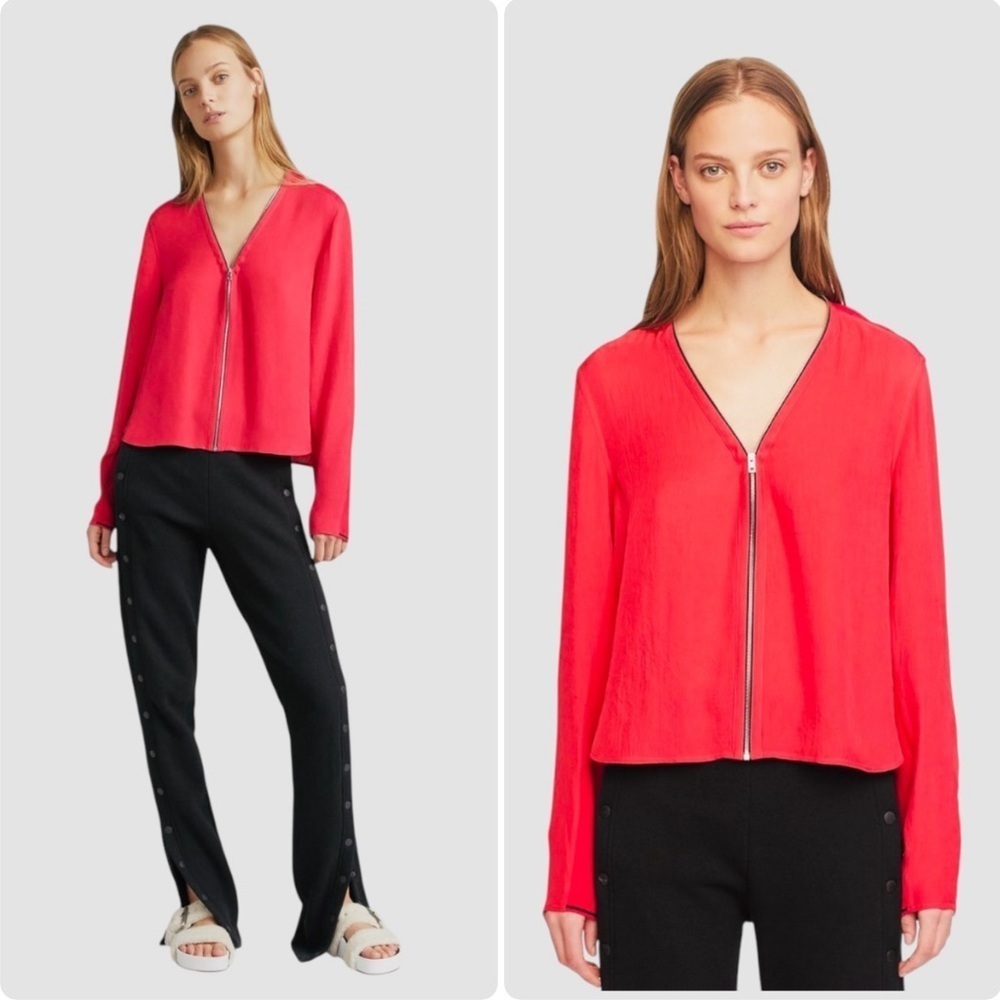 RAG & BONE | Vanessa V Neck Zip Front Orange Top Size M